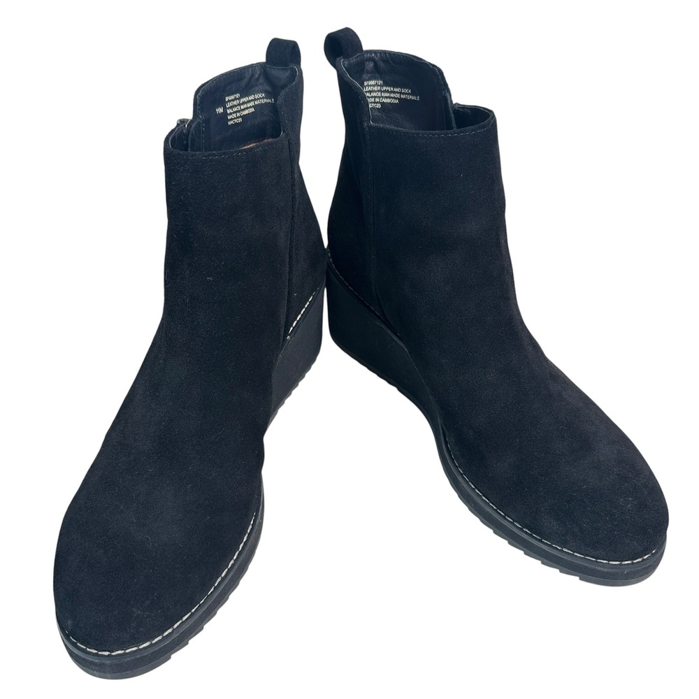 Sofft Ankle Boots 11M Emeline Calf Suede Wedge Lug Sole Black Chelsea Side Zip